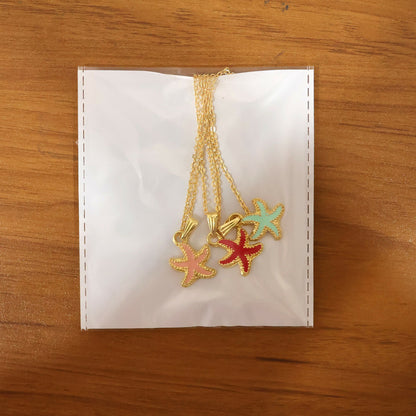 Cute Starfish Gold Pendant Necklace with Color Enamel