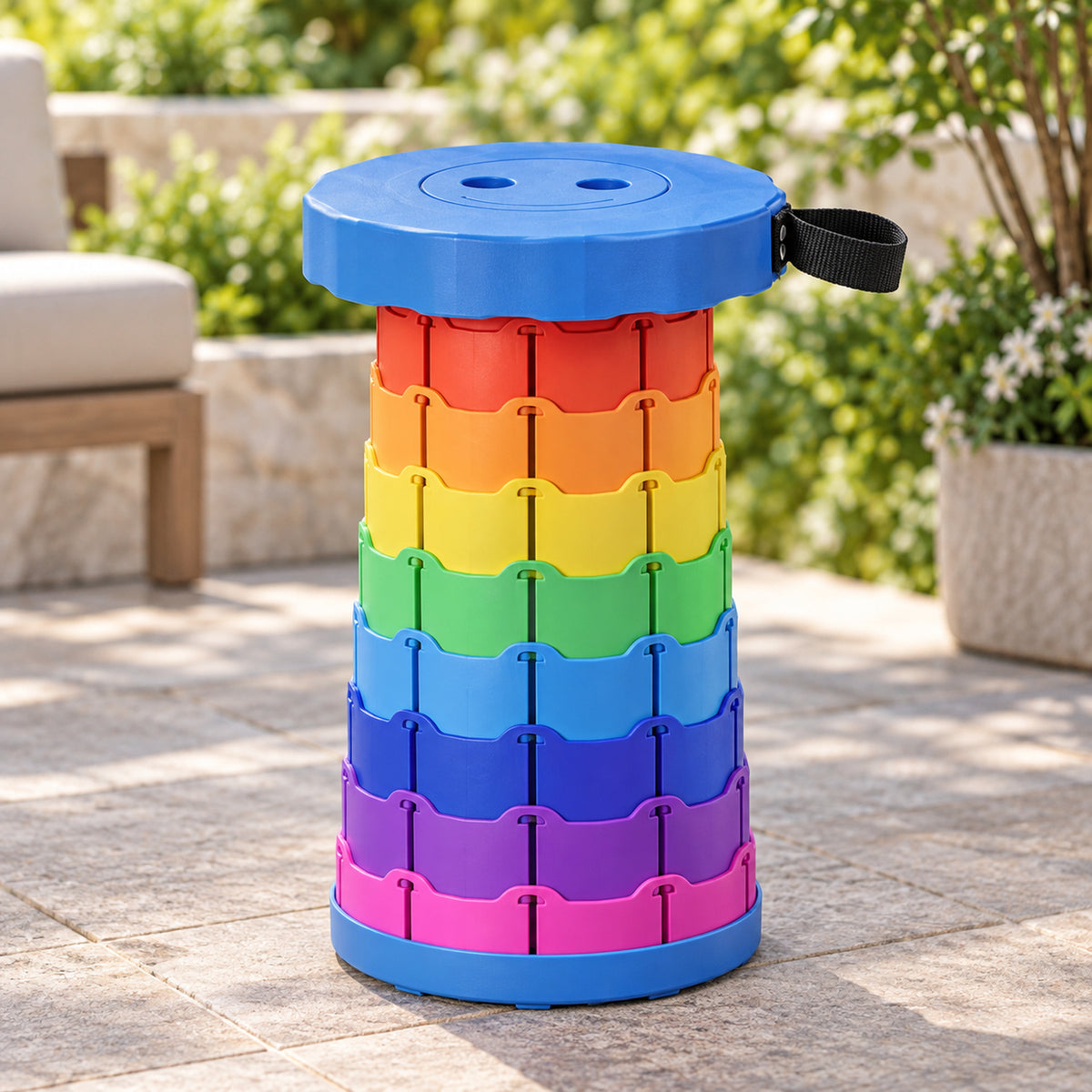 Rainbow Telescopic Folding Stool with Carry Strap, Portable Camping Seat (1 Pc)