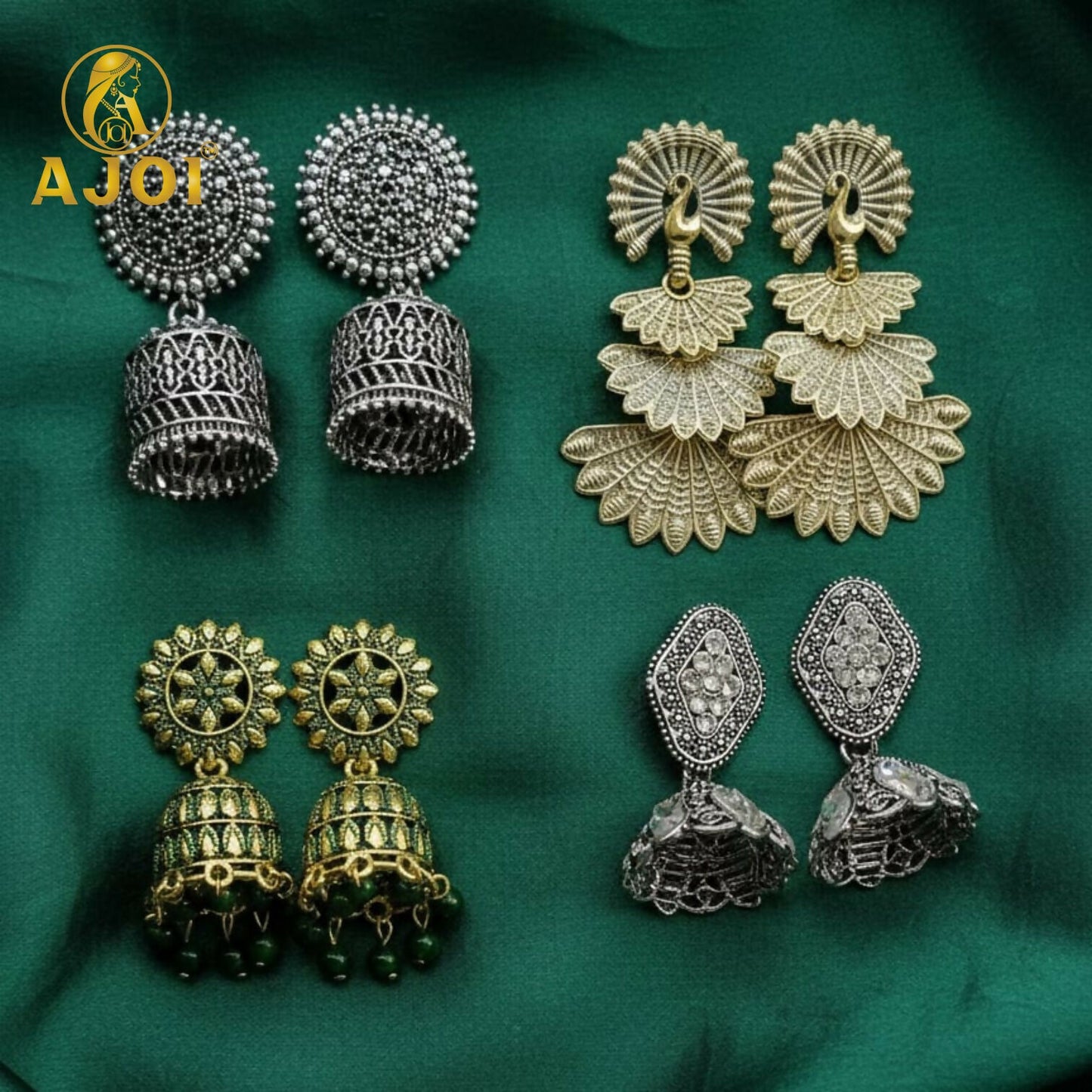 Royal Fusion oxidized silver jhumka earrings showcasing traditional design