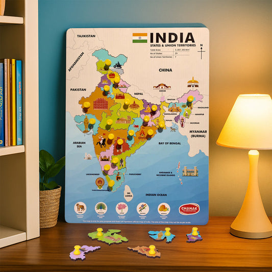 Aditi India Map Wooden Puzzle with Pegs for State Learning & Geography Play