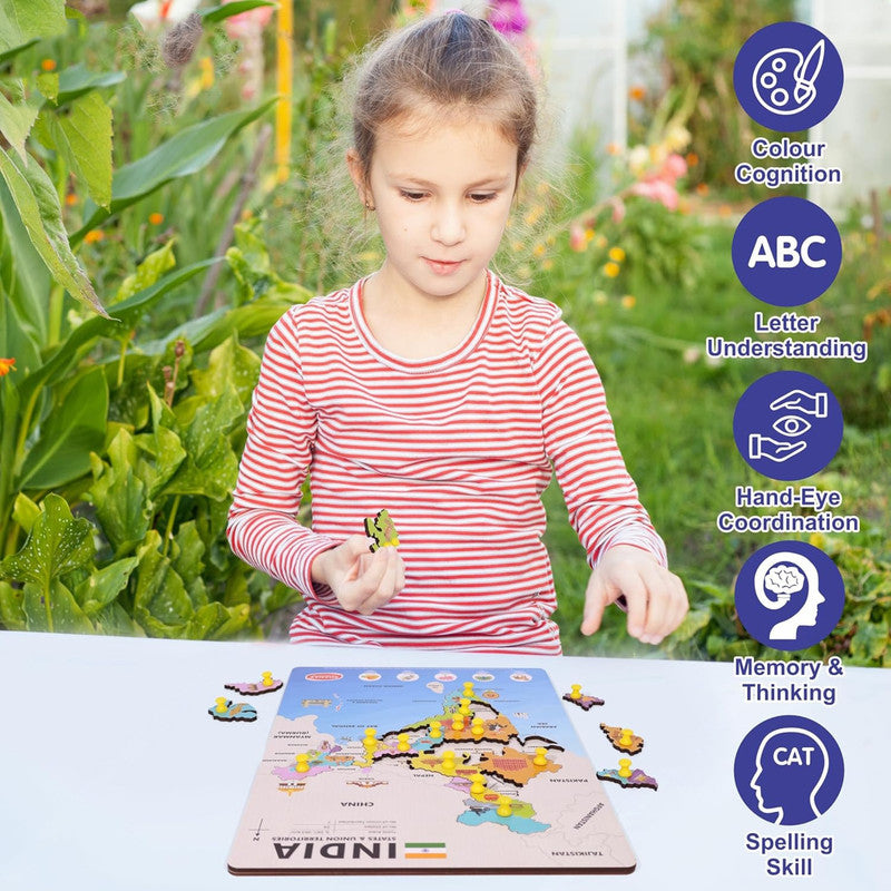 Aditi India Map Wooden Puzzle with Pegs for State Learning & Geography Play