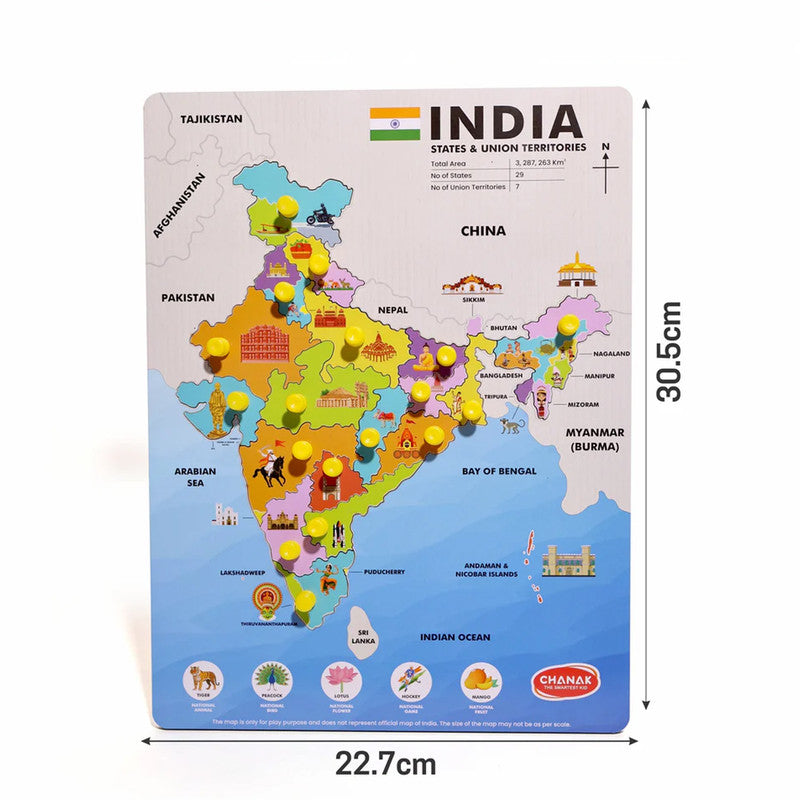 Aditi India Map Wooden Puzzle with Pegs for State Learning & Geography Play