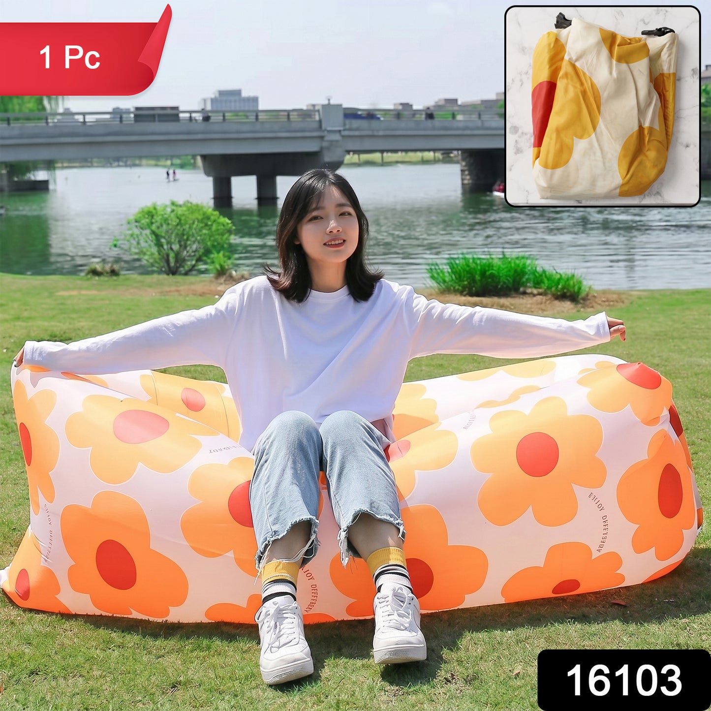 Flower Print Portable Inflatable Lazy Sofa