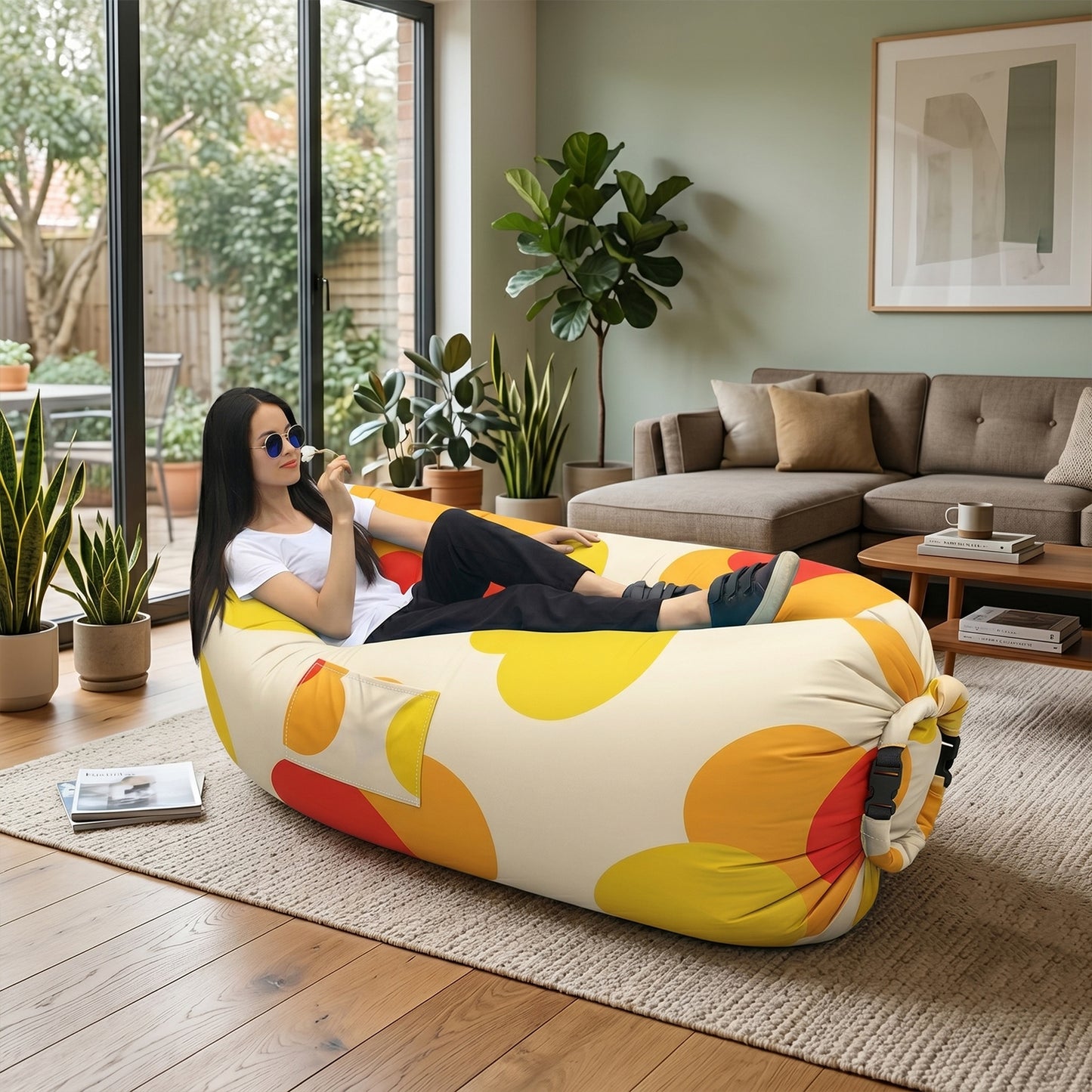 Portable Flower Print Inflatable Air Lounger