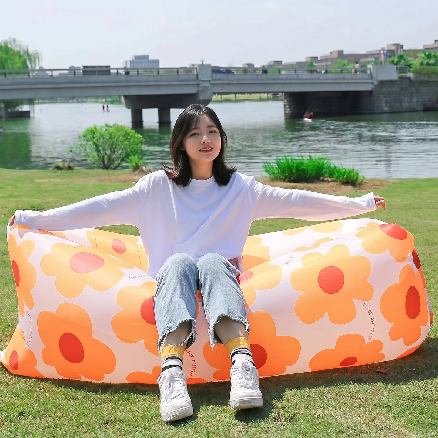 Floral Air Filled Inflatable Lounge Chair 