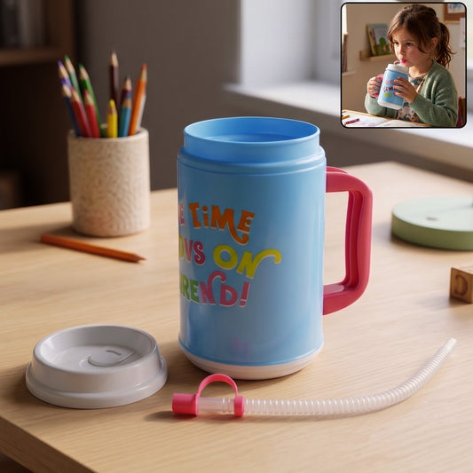 Big Plastic Insulated Mug With Straw (1 Pc, 709 ML)