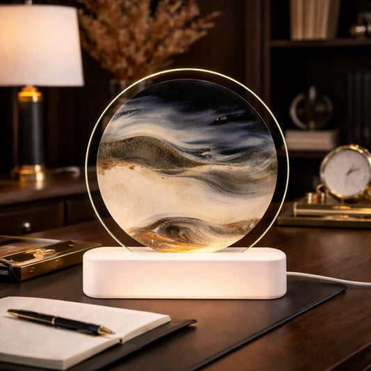 Grey Moving Sand Art LED Lamp Round Decorative Desk Night Light