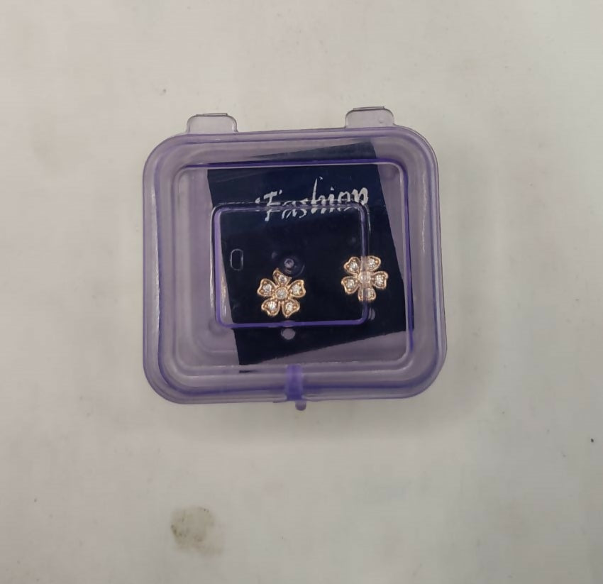 Rose Gold Flower Stud Earrings with AD for women and girls