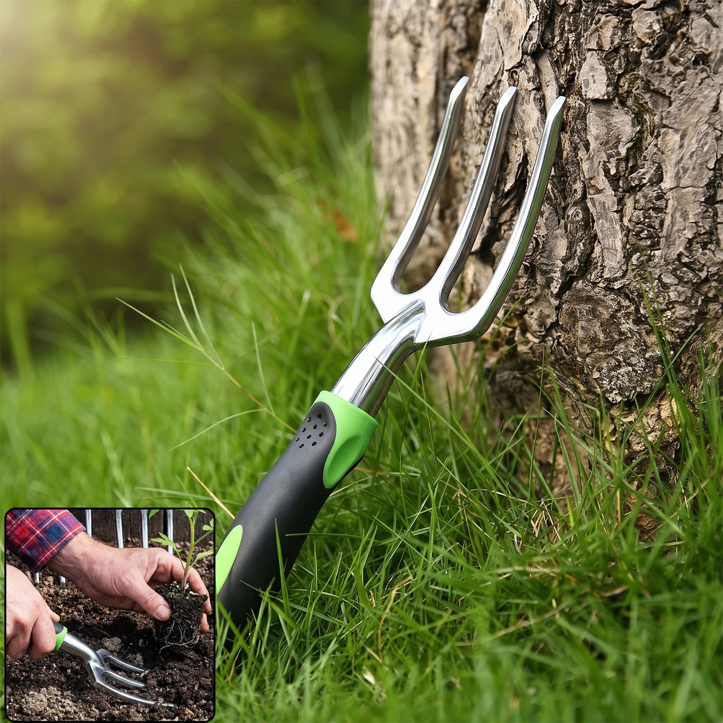 Garden Hand Fork 3 Tine Stainless Steel Digging Tool Ergonomic Handle (1 Pc)