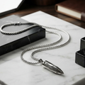 Silver Wolf Tooth Pendant Necklace for Men with Box Chain Textured Spike Neckpiece