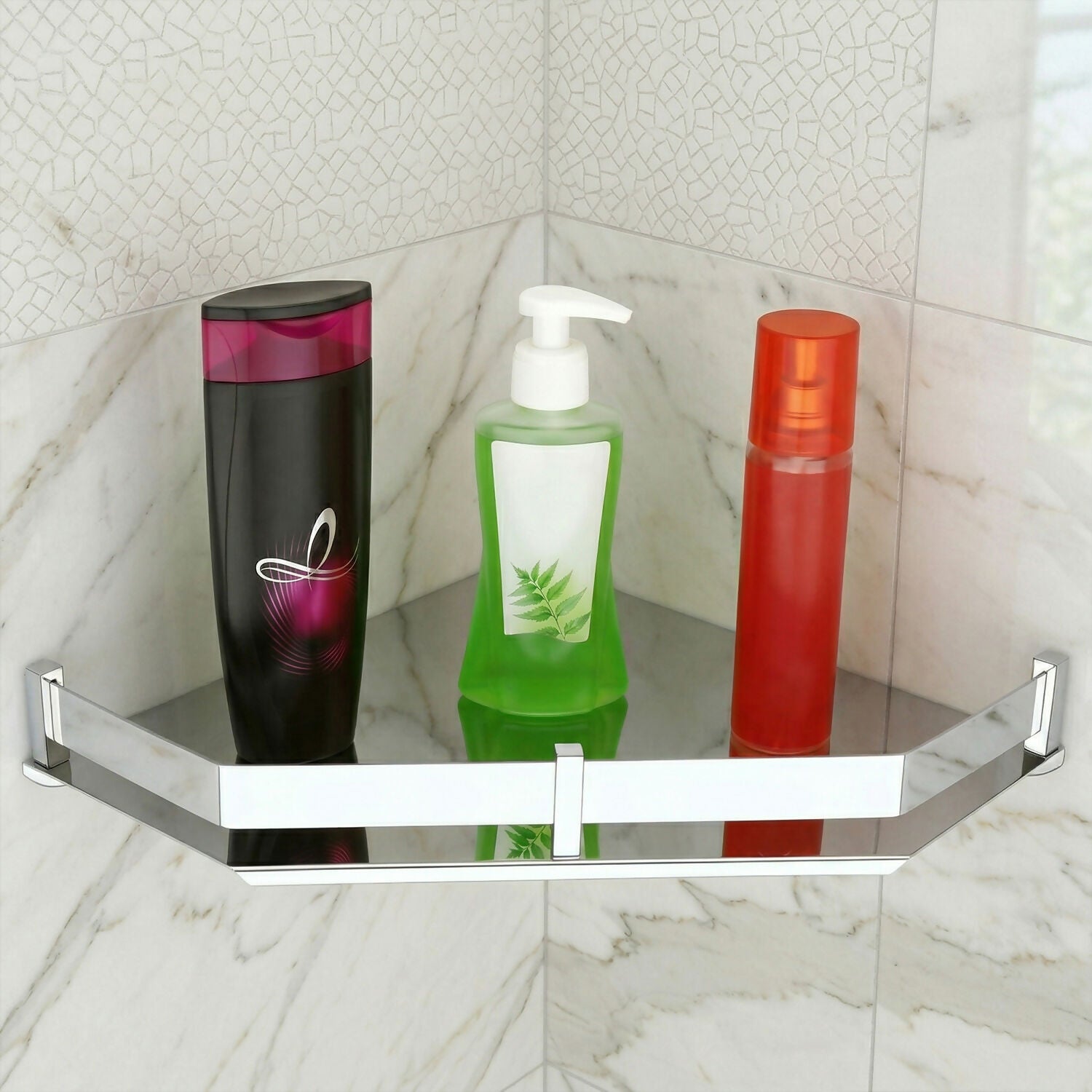 Premium Stainless Steel Wall Mounted Corner Shelf 9x9 Bathroom Organizer Rack