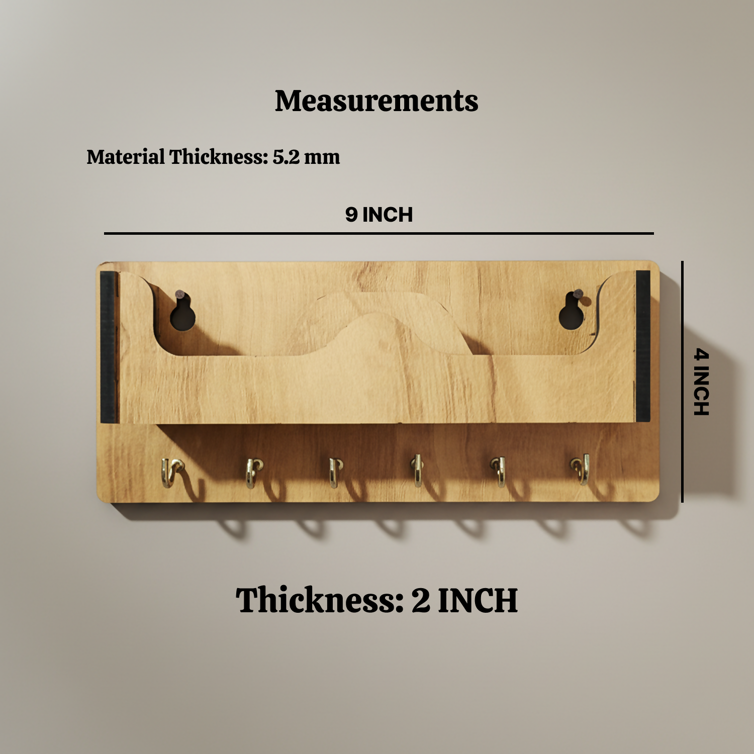 Wooden Wall Mounted Key Holder with Shelf for Mobile, Glasses and Daily Items