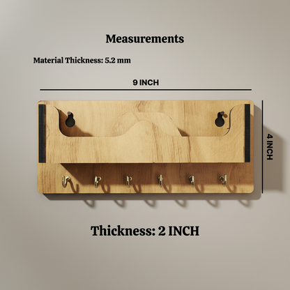 Wooden Wall Mounted Key Holder with Shelf for Mobile, Glasses and Daily Items