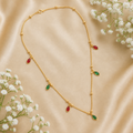 Traditional Gold Plated Ruby Emerald Oval Stone Charm Necklace Ethnic Wear Women
