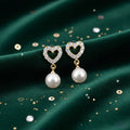 Heart Shape Pearl Earrings – Elegant CZ Stud Drops for Women