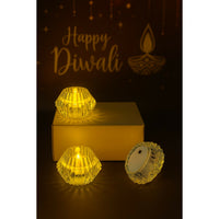 Set of 24 Crystal LED Diya Candles | Battery Operated Flameless Decorative Lights | Diamond-Cut Crystal Effect Tea Lights for Diwali, Pooja, Mandir, Wedding & Festive Décor