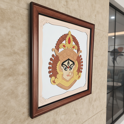 Maa Durga Wall Art with Wooden Frame – Traditional Hindu Goddess Durga Decorative Wall art for Home, Office & Pooja Room