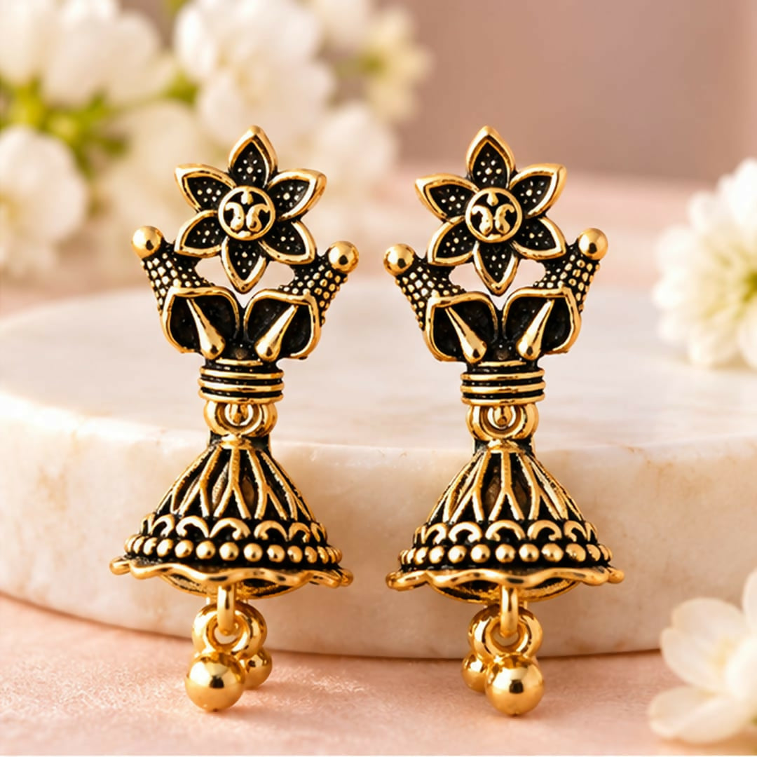 Elegant Antique Gold Oxidised Jhumka Earrings for Women & Girls