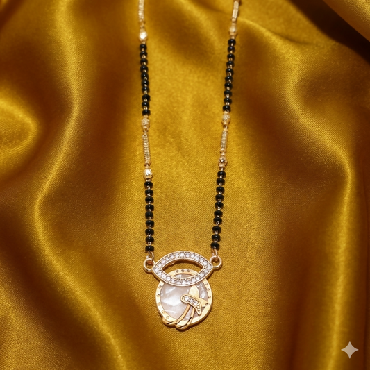 Modern Gold-Plated AD Black Floral Charm Mangal sutra For women