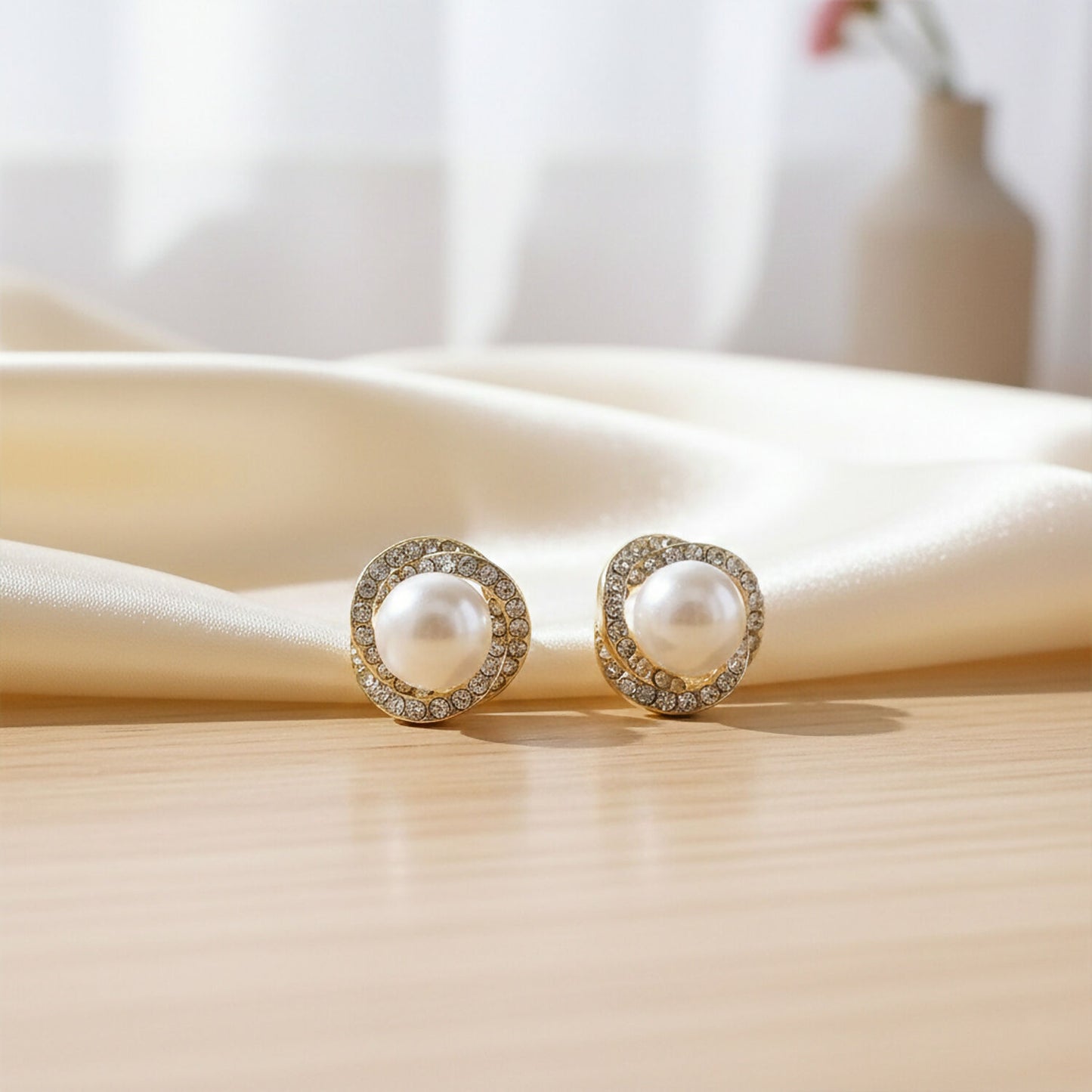 Korean Style Pearl Floral Stud Earrings for Women & Girls