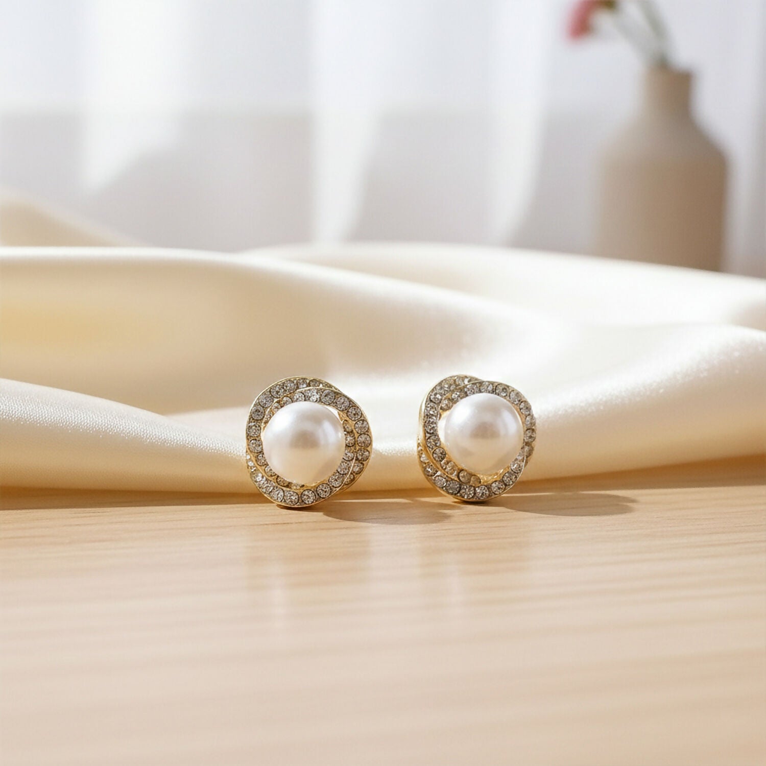 Korean Style Pearl Floral Stud Earrings for Women & Girls