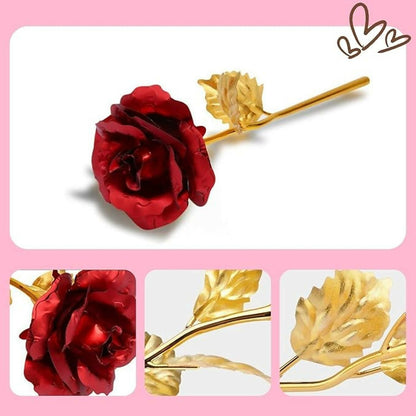 Luxury 24K Gold Plated Artificial Rose Set of 3 | Red & Gold Eternal Roses for Love Gift, Anniversary, Valentine’s Day & Home Décor | Metal Stem Romantic Gifting Flower Set with Gift Box