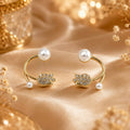 Gold-Tone Pearl & Crystal Tulip Ear Cuff Earrings for Women Elegant Floral Open Hoop Statement Earrings