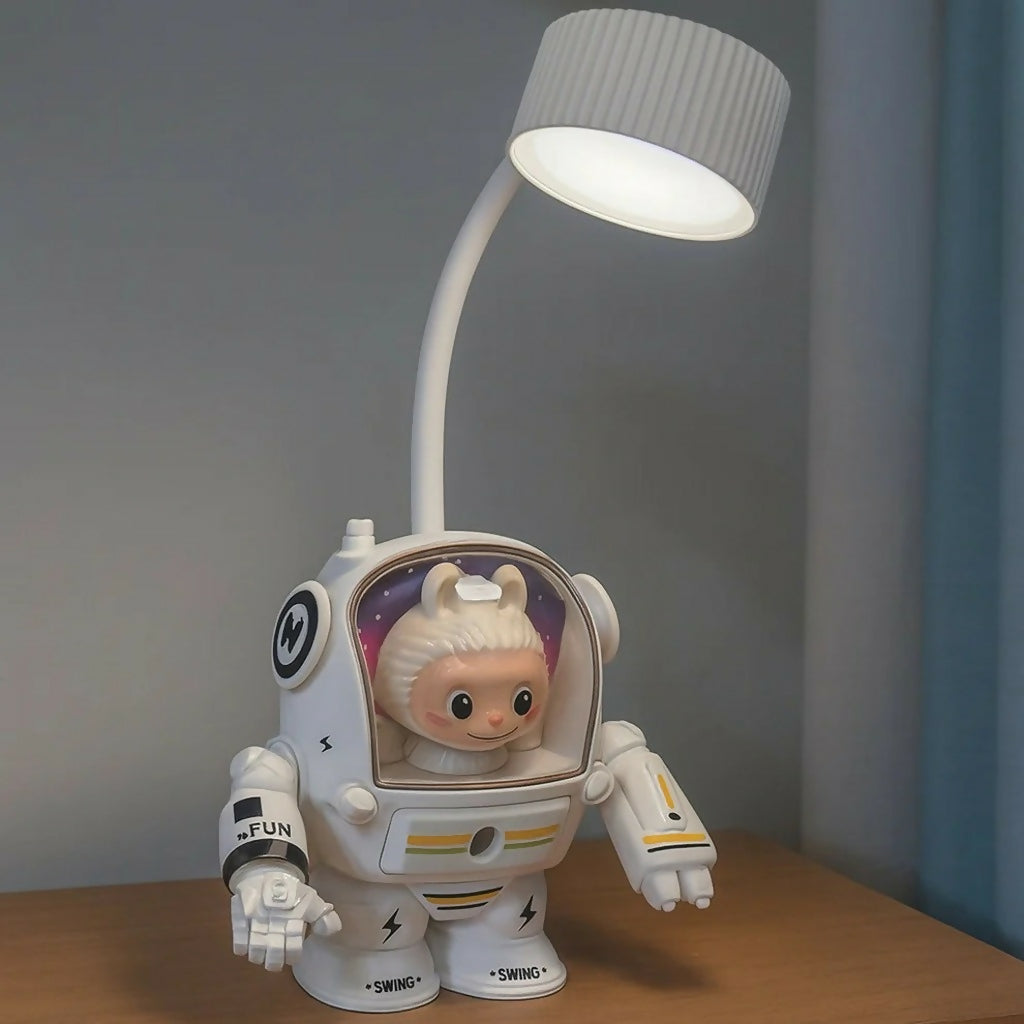 White Astronaut Desk Lamp with Pencil Sharpener and LED Light