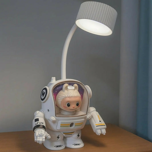 White Astronaut Desk Lamp with Pencil Sharpener and LED Light