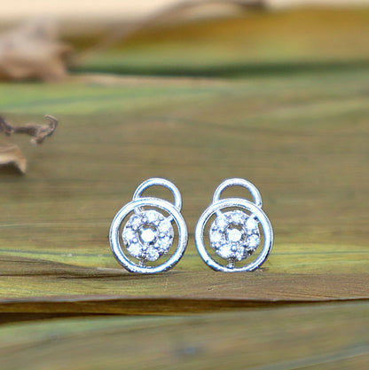 Silver Stud Earrings: Diamond-Look AD Circle Flower Design