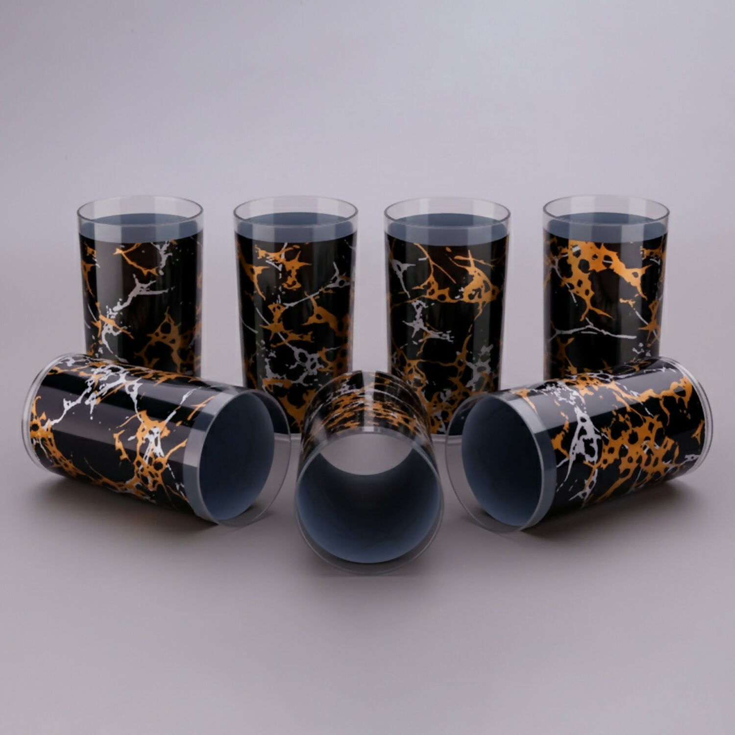 Black Printed Unbreakable glass (pack of 6 )
