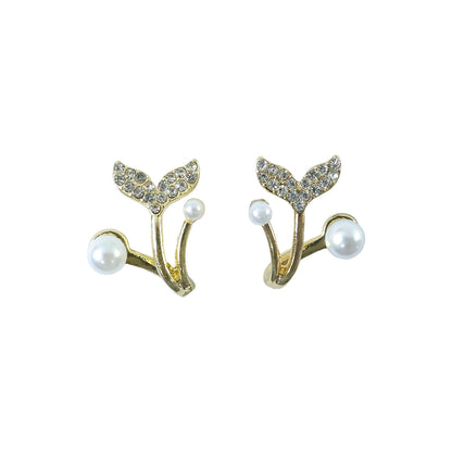 Korean Style Mermaid Tail Pearl Stud Earrings for Women & Girls