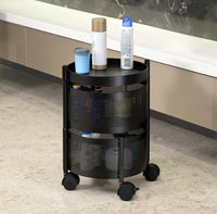 Compact Round 2-Layer Kitchen Trolley with Ventilated Mesh Baskets & Four Swivel Wheels