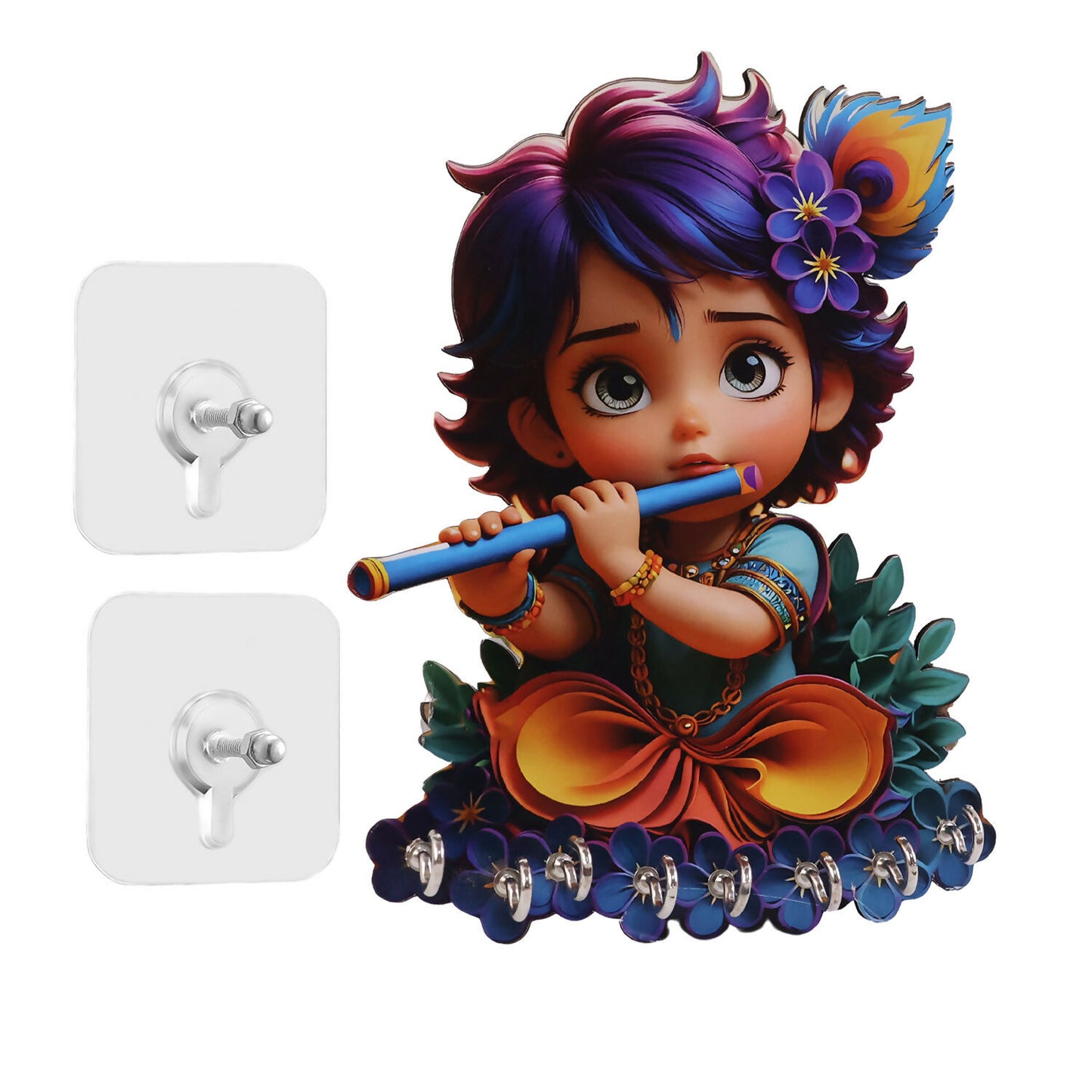 Krishna key holder installed on wall with no-drill adhesive