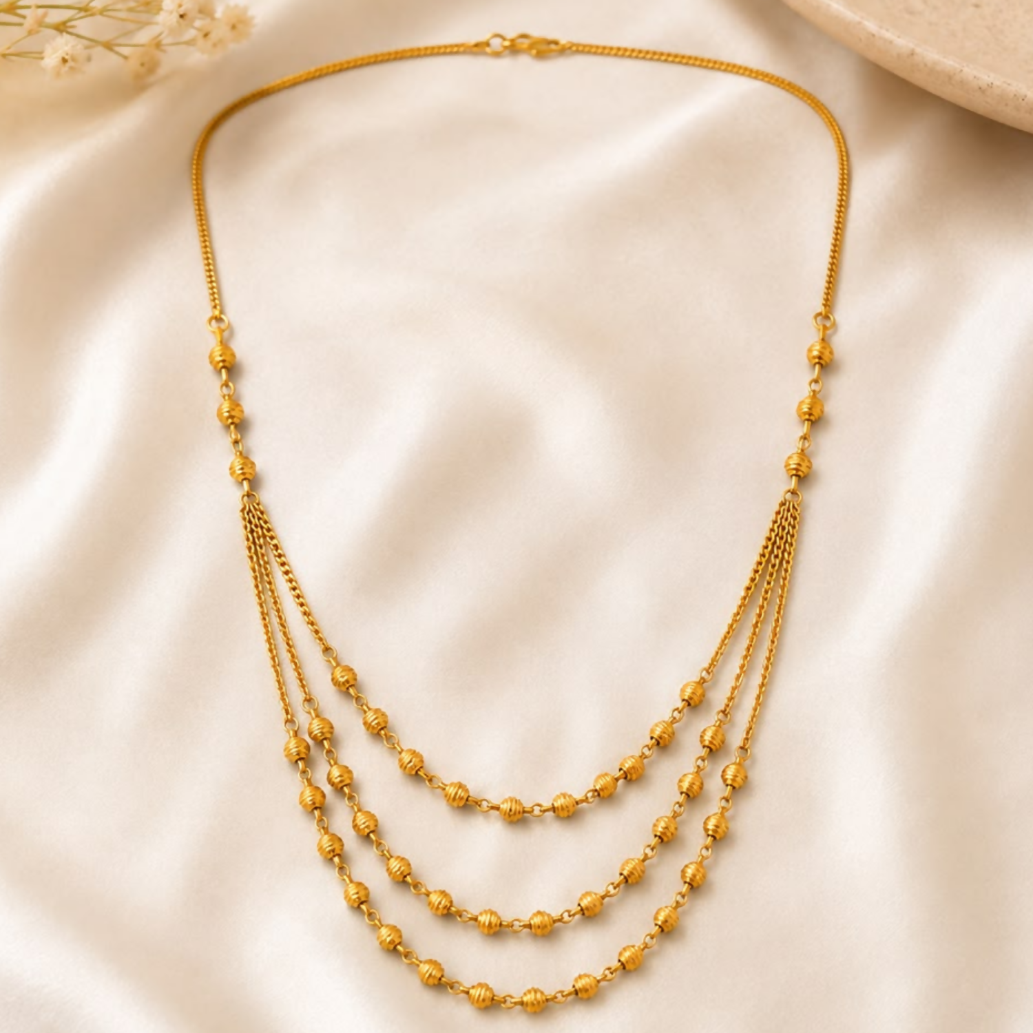 Gold Plated 3 Layered Necklace – Elegant Traditional Design for Women
