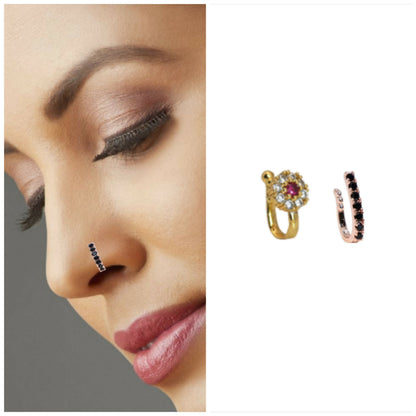 Gold-plated non-piercing CZ flower nose cuff in traditional Indian style