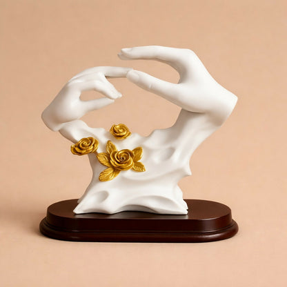 White and Gold Abstract Hand Sculpture Showpiece with Floral Design for Home Decor