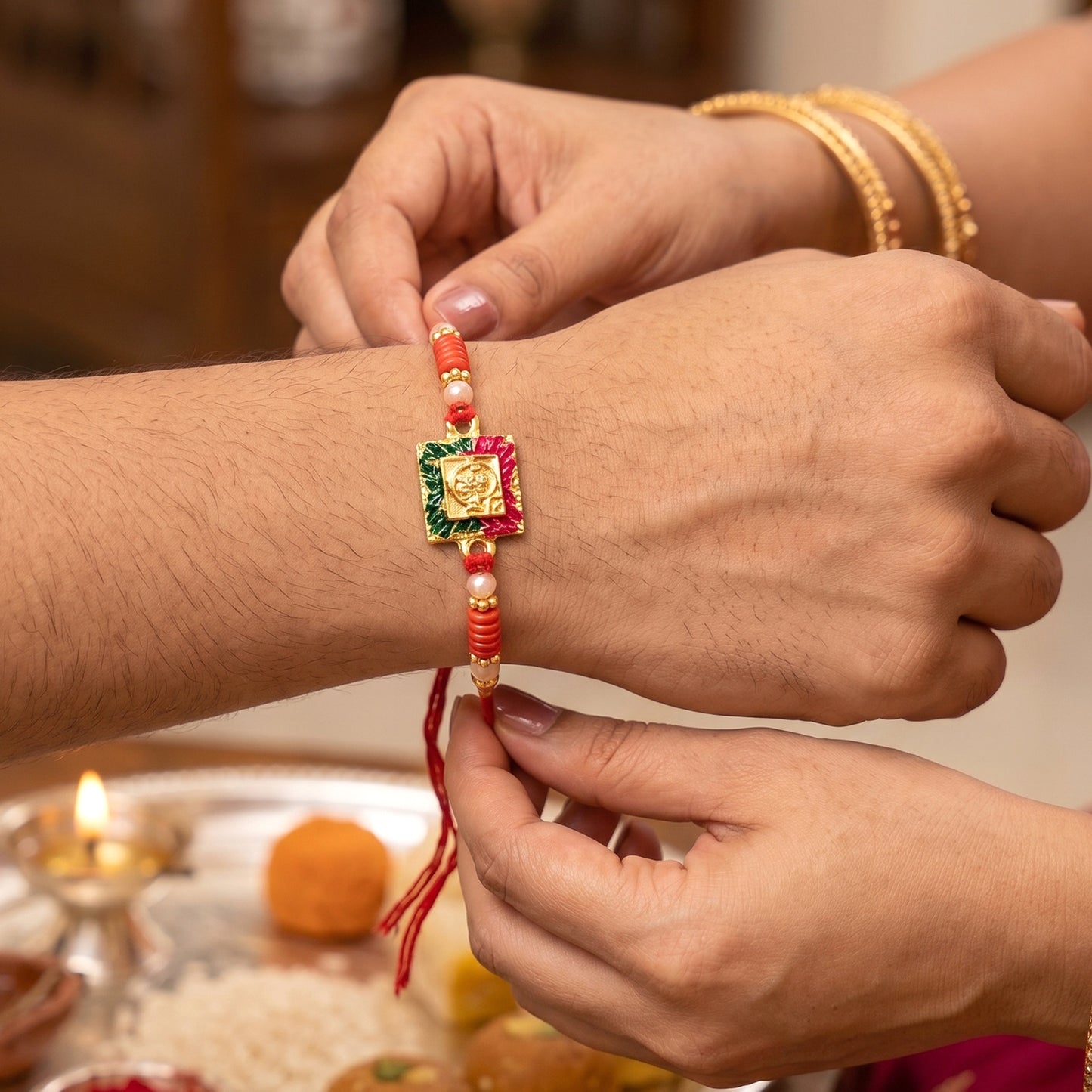 Traditional rakhi with colorful decorative beads
