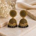 Antique Gold Jhumka Earrings for Women – Black Beaded Traditional Indian Jhumki