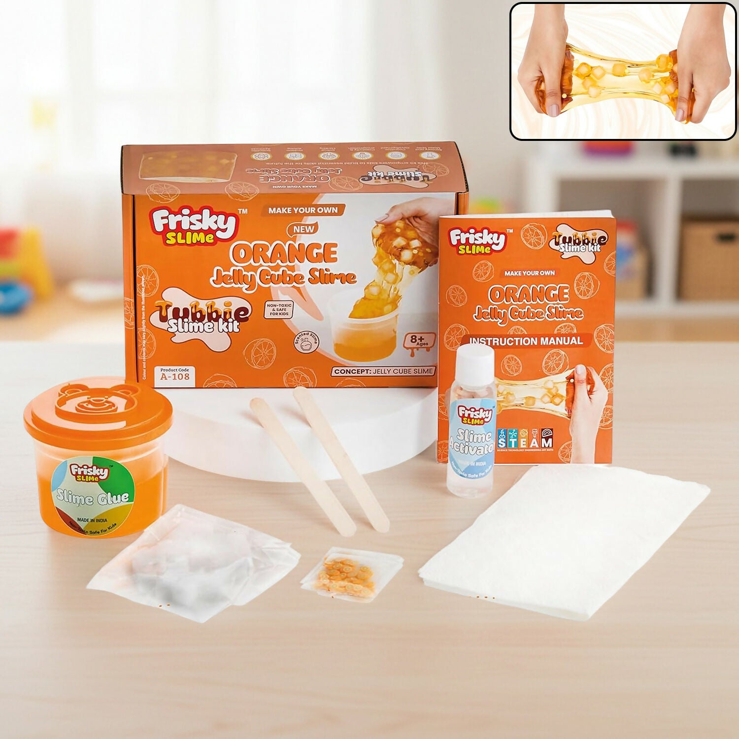 Orange Jelly Cube Slime Making Kit for Kids – DIY Tubbie Slime Kit with Activator