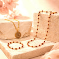 Gold-Tone Divine Pendant with Rudraksha Necklace & Bracelet Set