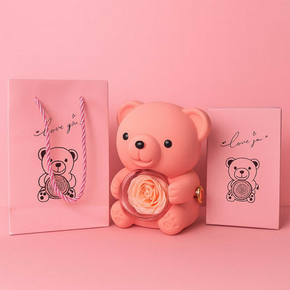 Peach Teddy Bear With Eternal Rose Gift Box | Romantic Love Gift for Her & Couples