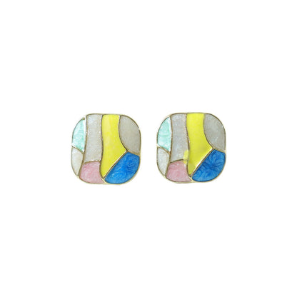 Detailed shot of glossy multicolor enamel on stud earrings