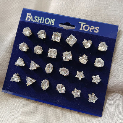 American Diamond Packo Of 12 Stud Earrings
