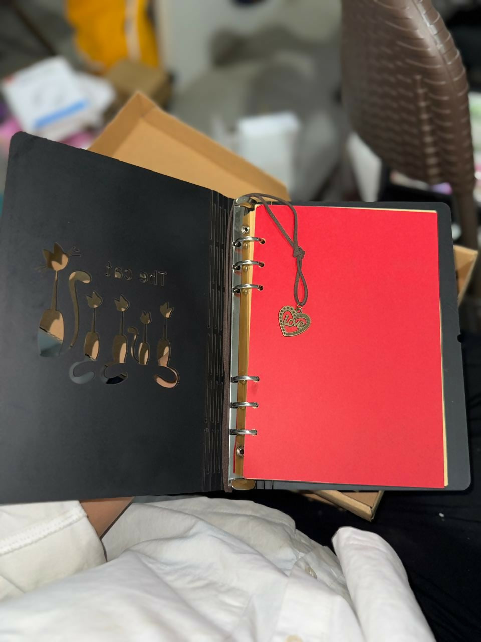 Cat Theme Scrapbook Memory Album with Ring Binding for Photos & Notes