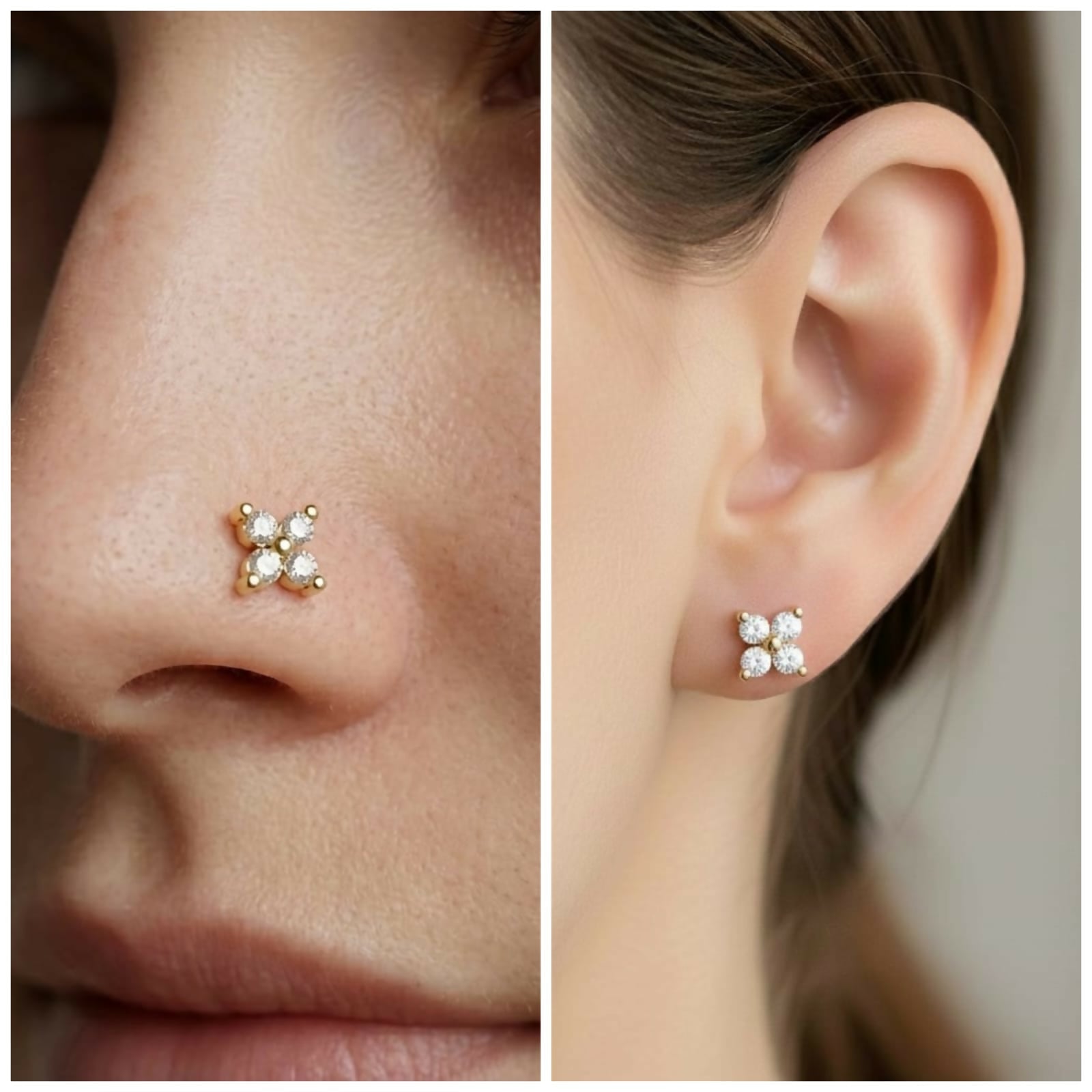 Combo pack display of three pairs of gold plated flower stud earrings for women and girls