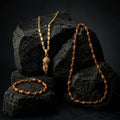 Gold-Tone Mahadev Gada Pendant Rudraksha Necklace & Bracelet Combo Set