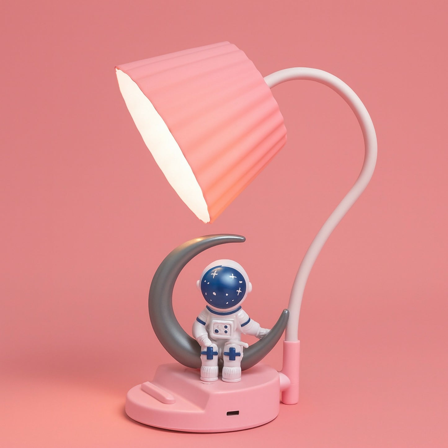 Pink Astronaut Moon LED Table Lamp, USB Rechargeable Kids Night Light