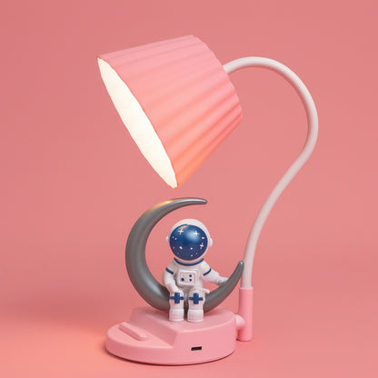 Pink Astronaut Moon LED Table Lamp, USB Rechargeable Kids Night Light