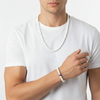 White Beads Necklace & Evil Eye Bracelet Combo